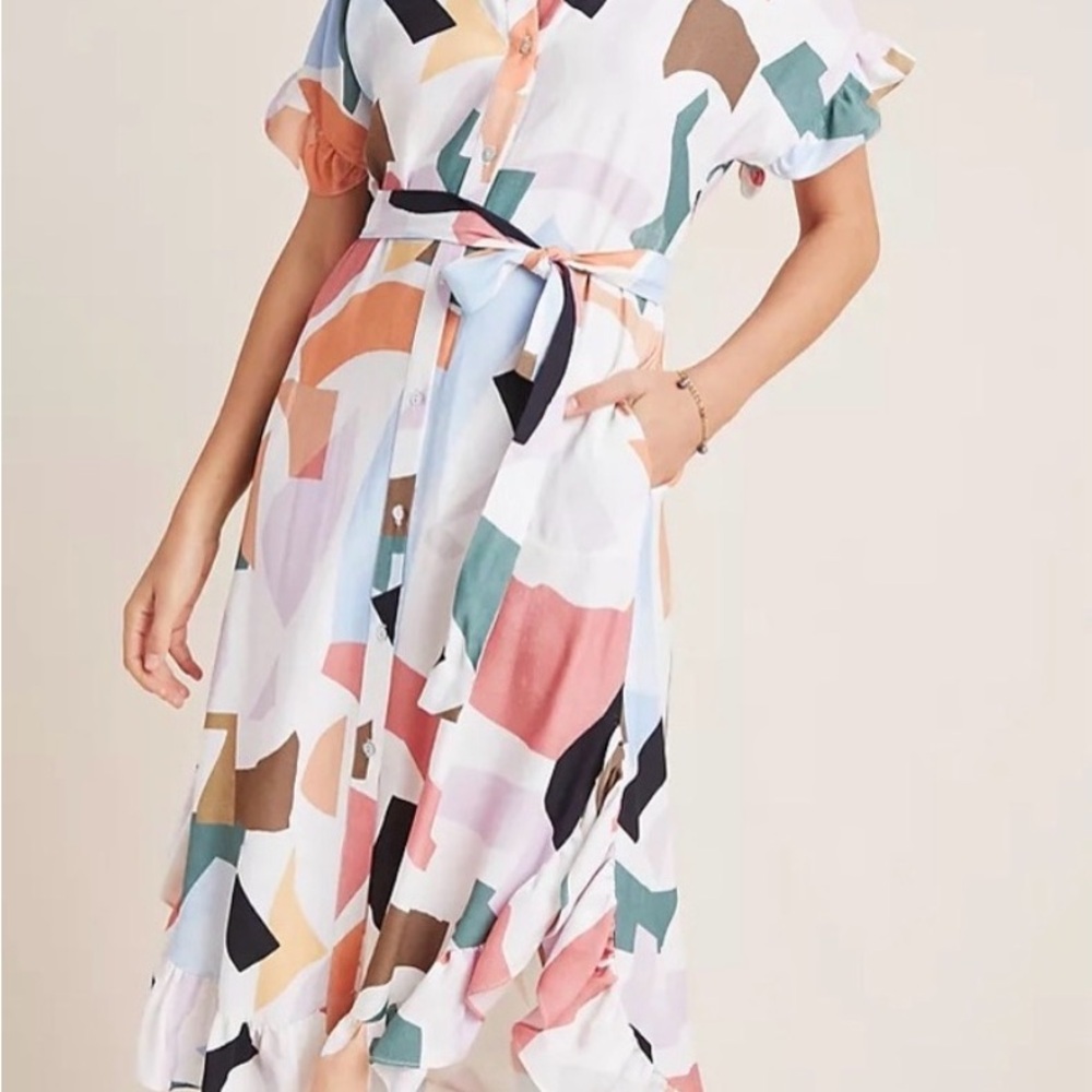 Corey Lynn Calter Abstract Print Button-Front Midi Dress in Multicolor XS